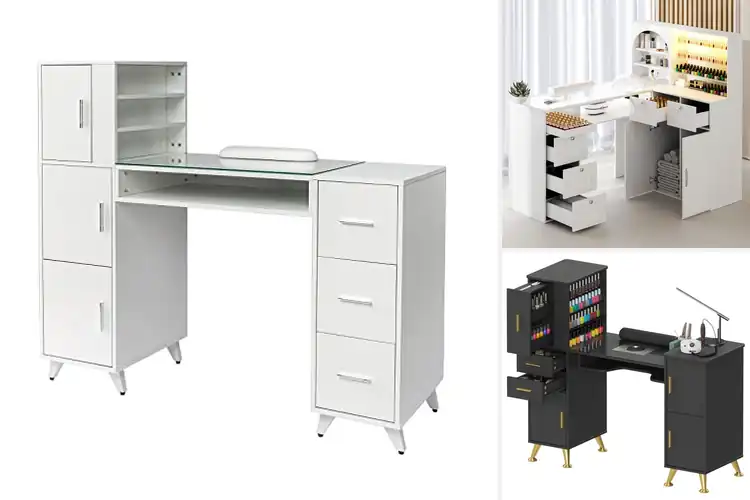 Detailed view of Best Glass Top Manicure Desks for a Sleek, Modern Setup