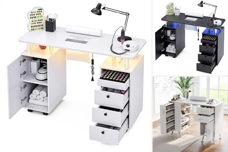 Detailed view of Best Manicure Table Storage Desks: Organize & Style